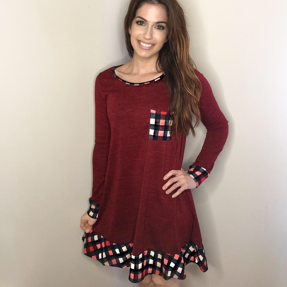 Baby French Terry Plaid Accent Dress - Picture 2 of 5